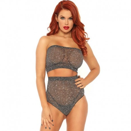 LEG AVENUE SET DOS PIEZAS TOP Y PANTIES DE LUREX  TT.U.