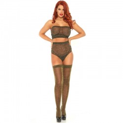 LEG AVENUE SET DOS PIEZAS TOP Y PANTY DE LUREX BRILLANTE DORADO TALLA UNICA