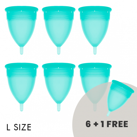 STERCUP PACK COPA MENSTRUAL SILICONA FDA TALLA L AQUAMARINA 6 + 1 GRATIS