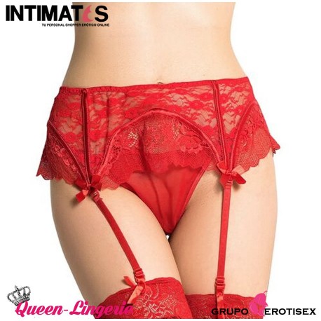 Tanga rojo con liguero de encaje · Queen Lingerie