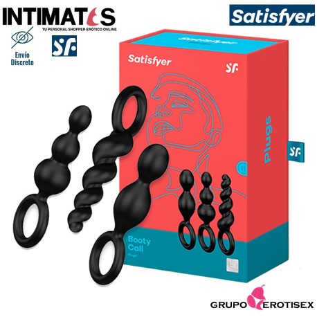 Booty Call · Set de 3 sensuales plugs negros · Satisfyer