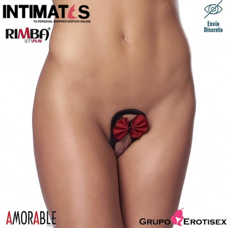 C-String negro y rojo con lazo · Amorable