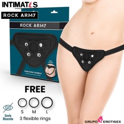 Four Strap Harness · Arnés ajustable y anillos flexible · Rock Army