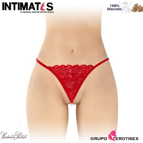 Venusina · Tanga rojo abierto con perlas nacaradas · Fashion Secret