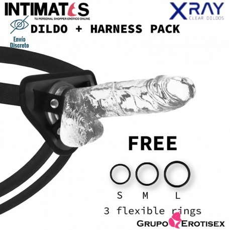 Arnés + Consolador realista transparente 220mm · Ray Clear