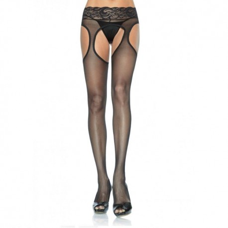 LEG AVENUE PANTYS NEGROS EFECTO LIGUERO CON ENCAJE EN LA CINTURILLA PLUS