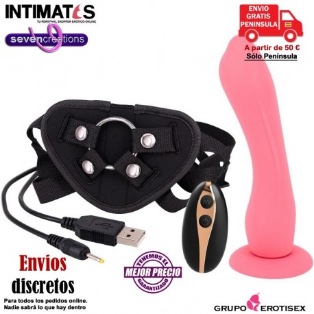 Arnés con dildo vibrador de 185mm · Seven Creations