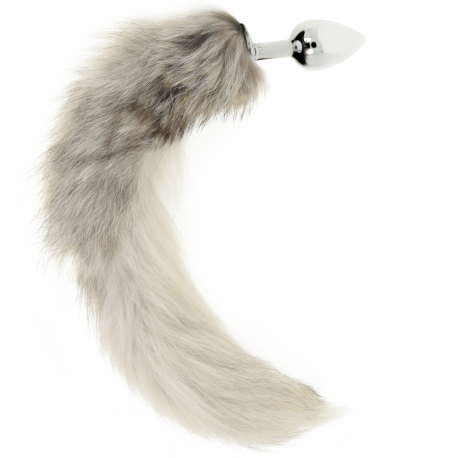 OHMAMA PLUG ANAL 8 CM SILVER CON COLA BLANCA