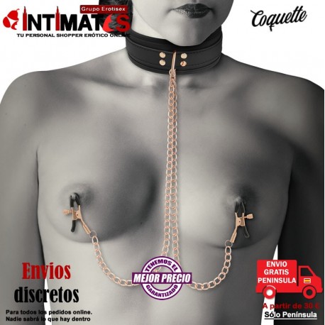 Collar de cuero vegano con pinzas para los pezones · Coquette Fantasy