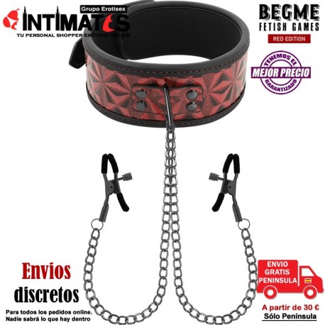 Collar con cadenas y pinzas para los pezones · Begme Red Edition