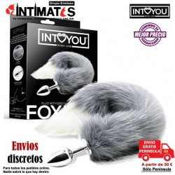Grey & White Fox Tail · Plug anal con cola - S · BDSM Line