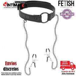 Collar de cuero vegano con pinzas para pezones · Fetish Submissive