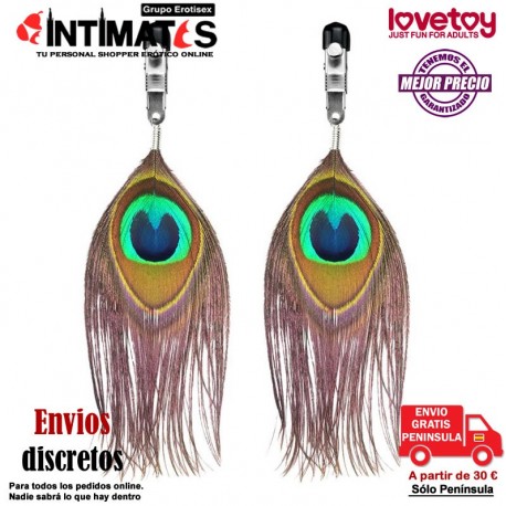 Nipple Torture · Pinzas para pezones con plumas de pavo real · Lovetoy