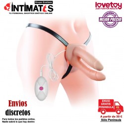 Unisex Hollow · Arnés doble con consolador hueco y vibración · Lovetoy