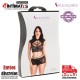 Conjunto negro de top, tanga y mini falda · Pleasures Lingerie