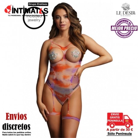 Body de rejilla con teñido batik y copas y entrepierna abiertas - O/S  · Le Désir