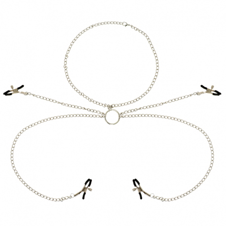 OHMAMA FETISH 4 PINZAS PEZONES CON COLLAR DE CADENAS