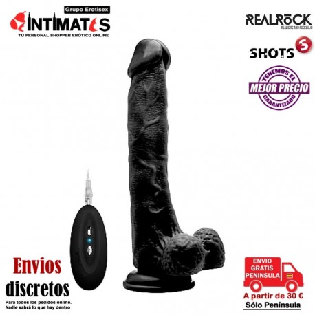 Pene realístico con vibración y escroto 270mm - Negro · RealRock
