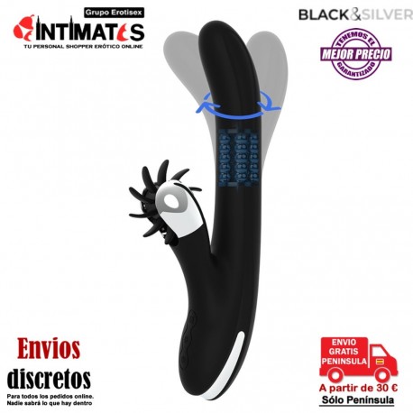 Bunny Storm · Vibrador con estimulador de clítoris y rotación · Black&Silver