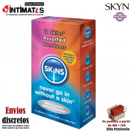 Preservativos Surtidos 12uds. ·  Natural, Puntos y estrías, Ultrafinos · Skins
