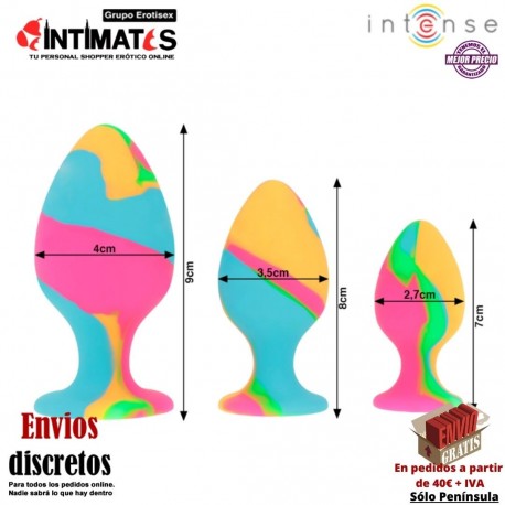 Pack S,M,L  · Plugs de silicona multicolor · Intense