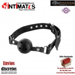 Mordaza de cuero negro con bola de silicona · Fetish Tentation