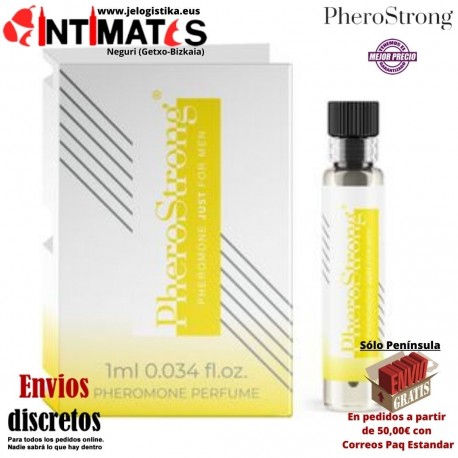 Just 1ml · Perfume con feromonas para hombres · PheroStrong