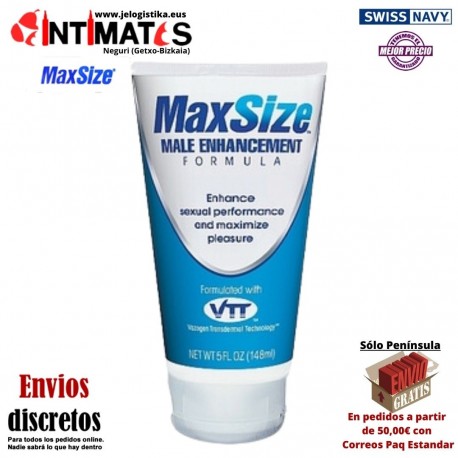 Max Size Cream 150 ml · Más volumen, intensidad, y emoción · Swiss Navy