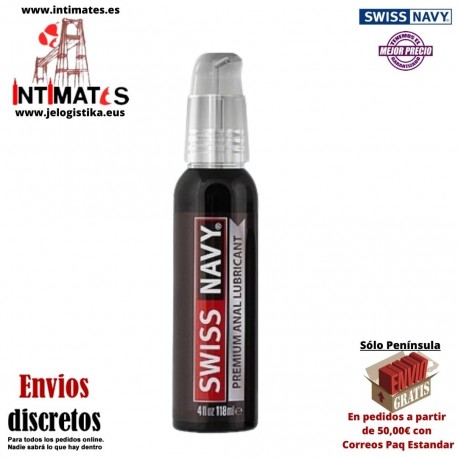 Premium Anal Lubricant 118ml · Fórmula duradera a base de silicona · Swiss navy