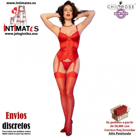 Corsé rojo con tanga y medias · Chilirose