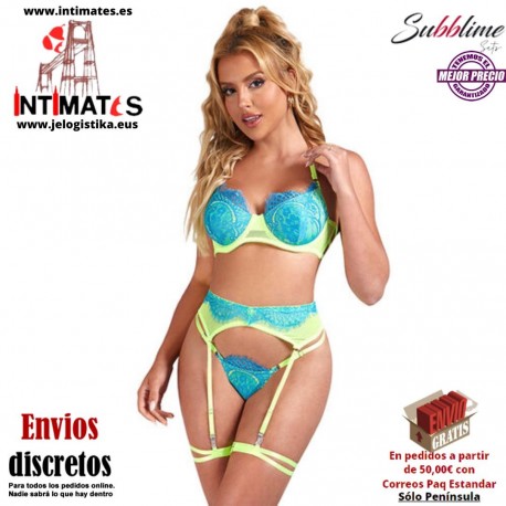 No. 95531 · Conjunto de lencería verde y azul con encaje · Subblime