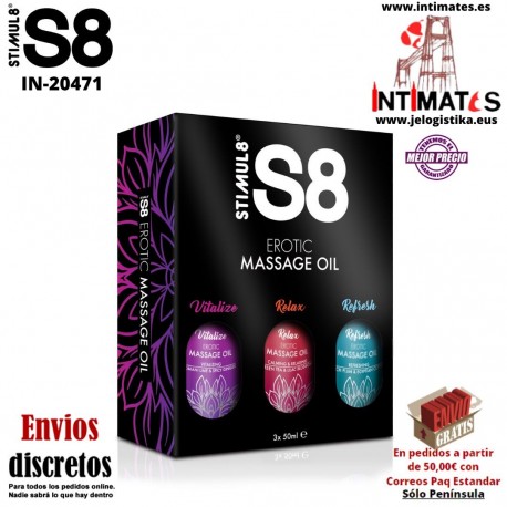 Caja con aceite de masaje erótico · 3 * 50 ml · Stimul8