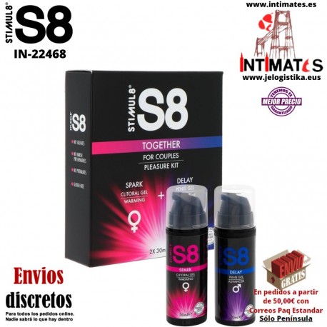 S8 Together Kit · Gel para el clítoris S8 Spark y gel retardante Delay · Stimul8