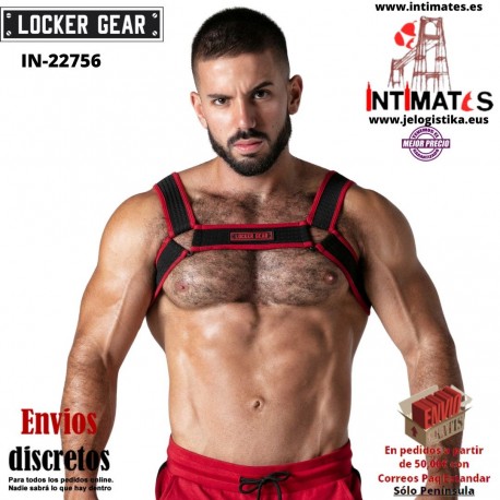 Look at harness · Arnés de malla elástica reforzada · Locker Gear rojo