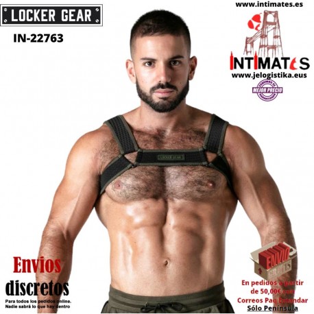 Look at harness · Arnés de malla elástica reforzada · Locker Gear Caqui