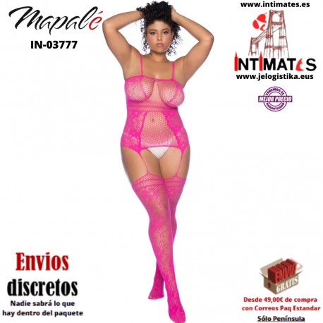 No. 1105X · Body de red rosa con ligas adjuntas y medias hasta el muslo · Mapalé