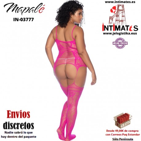 No. 1105X · Body de red rosa con ligas adjuntas y medias hasta el muslo · Mapalé