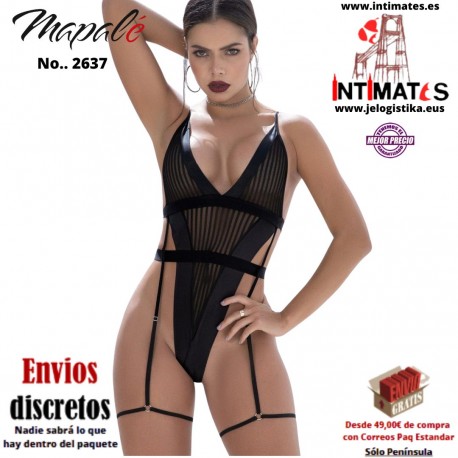 No. 2637 · Body de malla a rayas con detalles de piel sintética · Mapalé