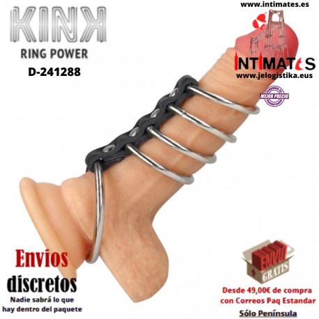 Anillos de metal para el pene conectados por cuero · Kink