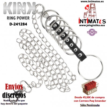 Anillos de metal para el pene conectados por correa y cadena y metal · Kink