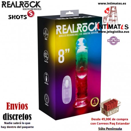 LED Vibrating Straight Cock · Pene recto con vibración 200mm · RealRock