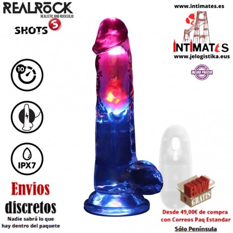 LED Vibrating Straight Cock · Pene recto con vibración y testículos 200mm · RealRock