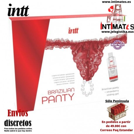 Brazilian Panty · Pack de lencería roja con perlas y lubricante a base de agua.· intt