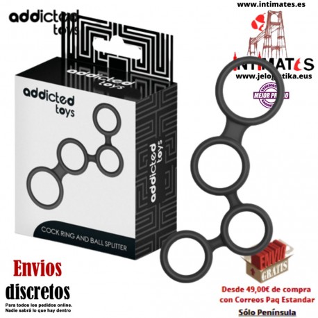 Cock Ring and Ball Splitter · Anillo para el pene con divisores para testículos· Addicted toys