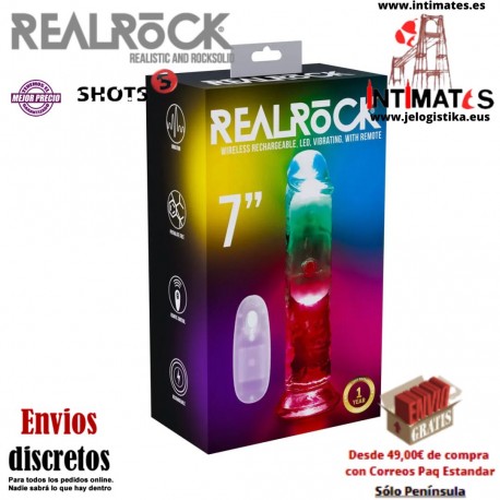 LED Vibrating Straight Cock · Pene recto con vibración 180mm · RealRock