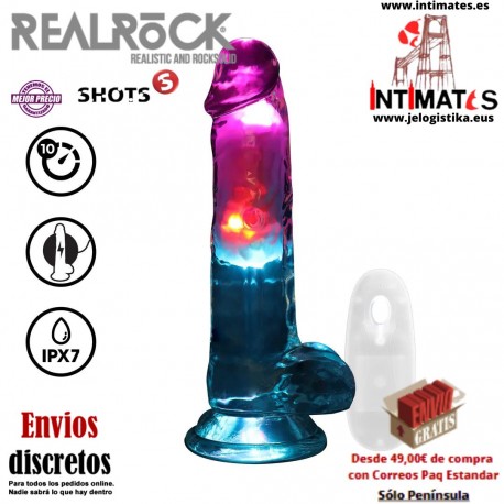 LED Vibrating Straight Cock · Pene recto con testículos 180mm · RealRock