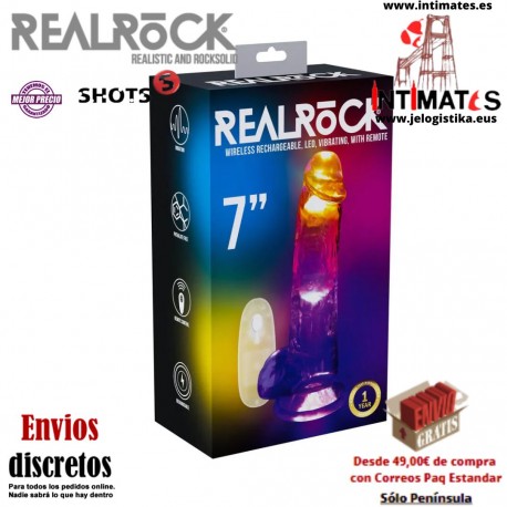 LED Vibrating Straight Cock · Pene recto con testículos 180mm · RealRock