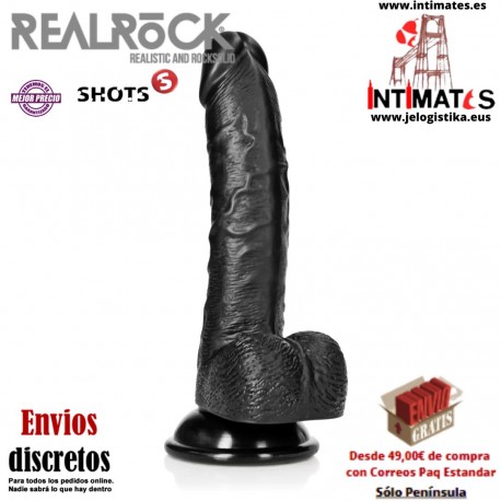 Consolador realista curvo con testículos y ventosa 7" · RealRock