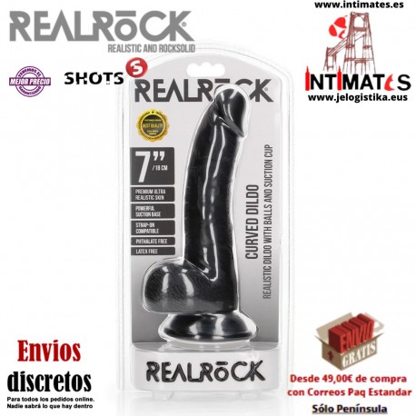 Consolador realista curvo con testículos y ventosa 7" · RealRock