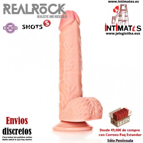 Consolador realista recto con testículos y ventosa 8" · RealRock